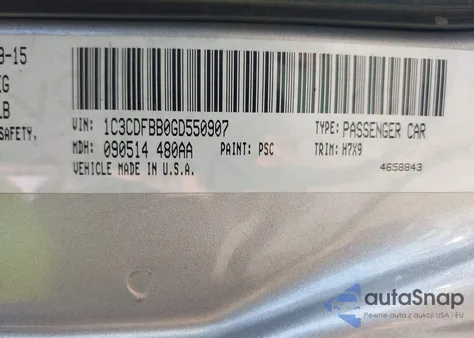 2016 Dodge Dart Sxt z USA, uszkodzony, nr VIN 1C3CDFBB0GD550907